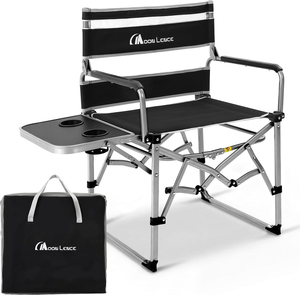 MOON LENCE Directors Camping Chair, Heavy Duty,Oversized Portable Folding Chair with Side Table for Beach, Fishing,Picnic,Lawn,Outdoor Event