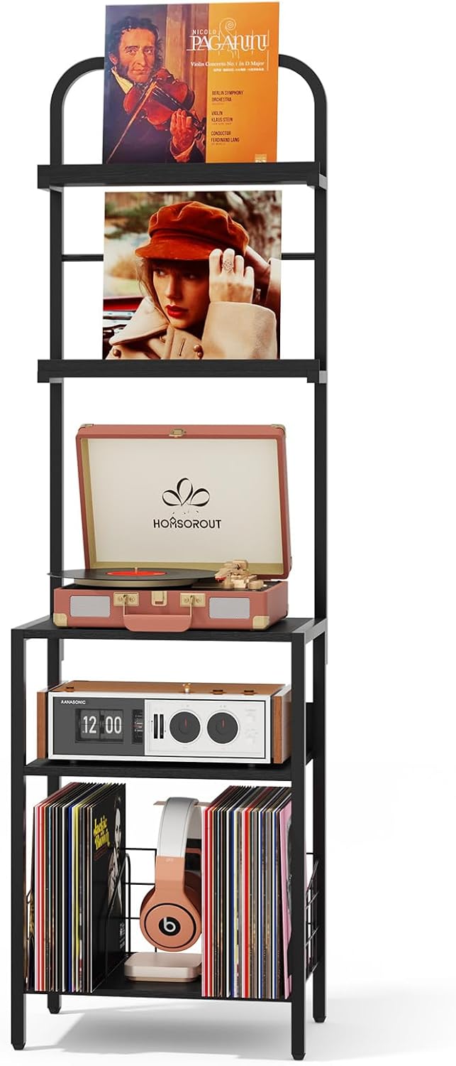 Homsorout Record Player Stand with Vinyl Storage - 5-Tier Turntable Table wit...