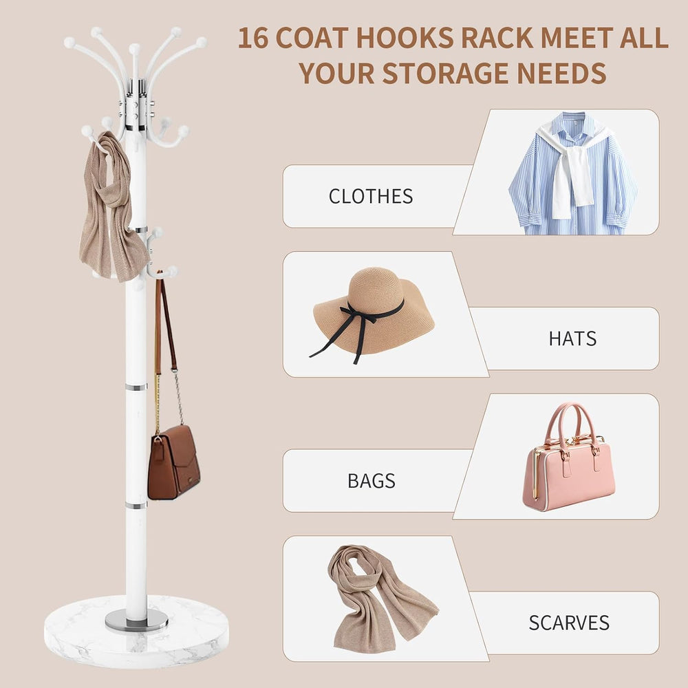 Coat Rack Stand 360°Rotary Coat Rack Freestanding with 16 Hooks