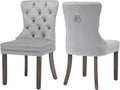 Velvet Dining Room Chairs Set of 2, Button Tufted, Wood Legs, Light Gray
