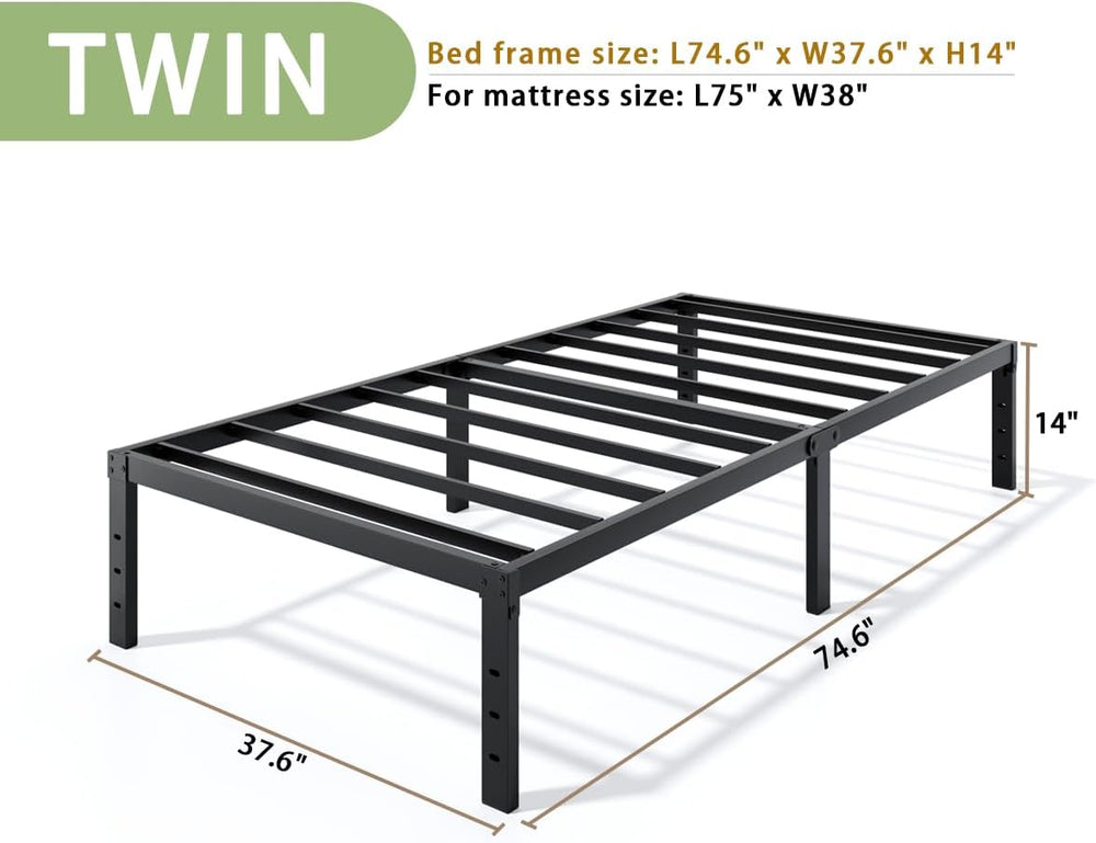 Metal Bed Frame Twin Size 14 Inch Platform Bed with Underbed Storage