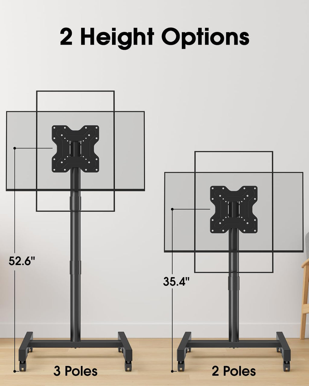Rolling TV Stand for 13-50 Inch TVs/Screens, Sturdy 50mm Support Pole