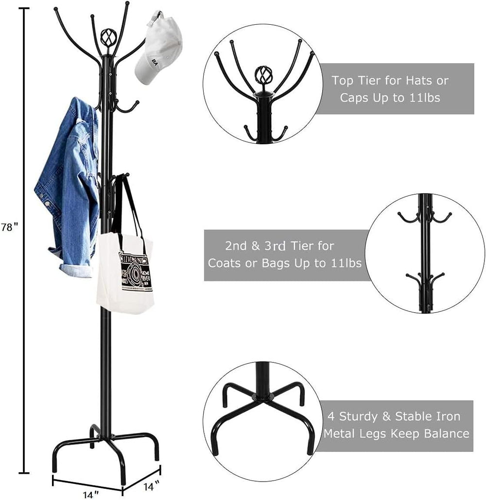 Tangkula 78 Inch Freestanding Coat Rack, Black