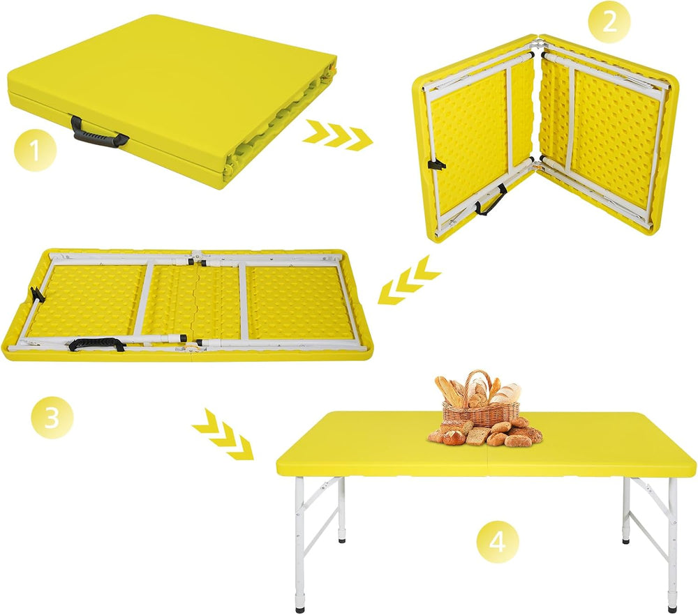 Portable 4Ft Folding Table, Heavy Duty Plastic Fold-in-Half Utility Foldable ...