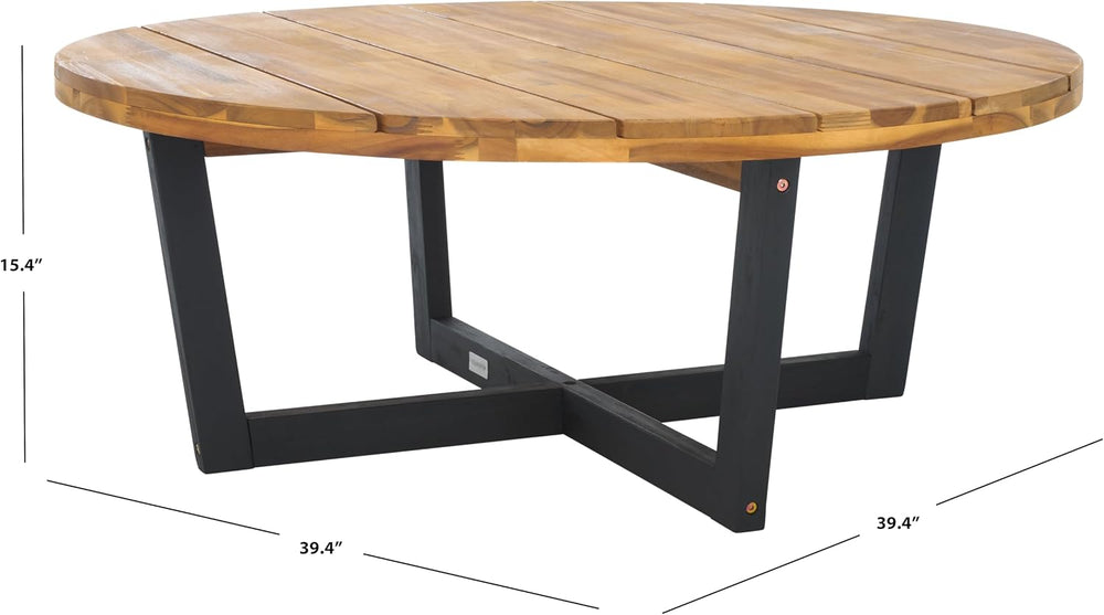 SAFAVIEH Outdoor Leo Wood Coffee Table, 39.4" Natural/Black PAT7320B