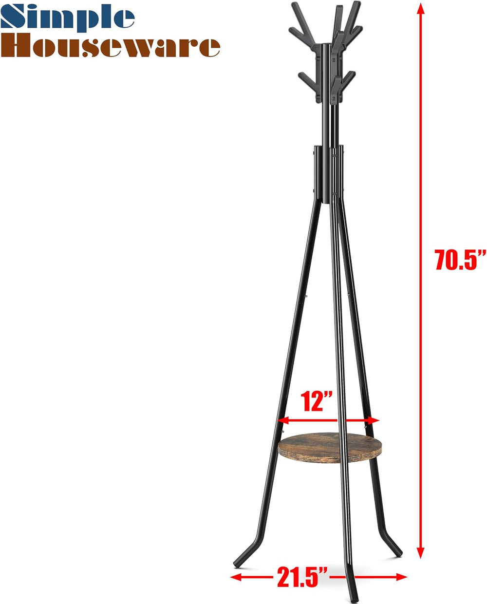 Simple Houseware Freestanding Coat Rack with Shelf, 9 hooks, Black