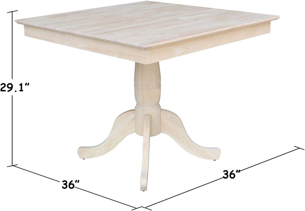International Concepts 36" x 36" Natural Solid Wood Square Top Pedestal Table - 29.9" Height