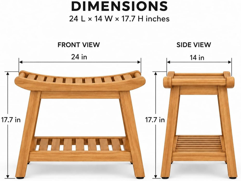 Wood Shower Bench for Inside Shower, 24" Stool Chair with Shelf