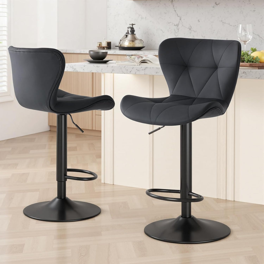 Sweetcrispy Bar Stools Set of 2, Faux Leather Swivel Adjustable Bar Chairs