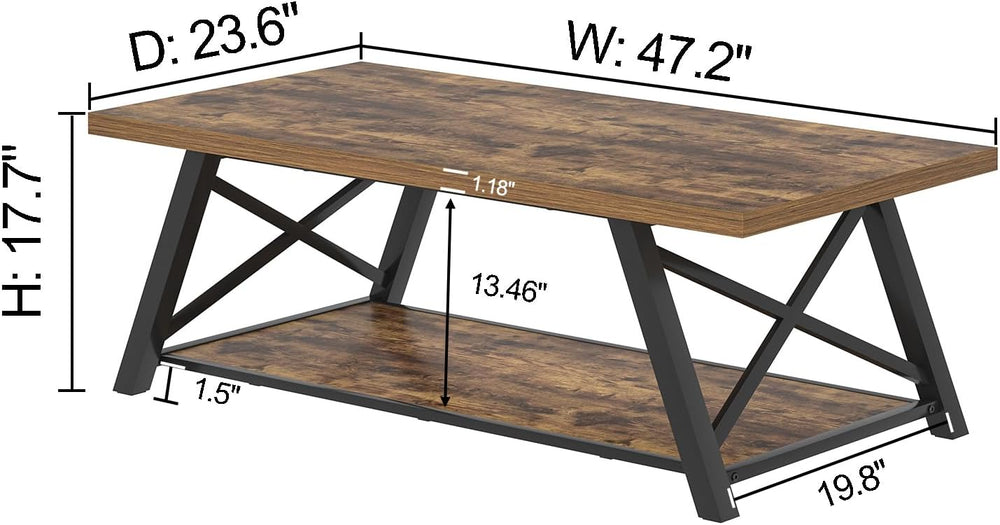 EXCEFUR Modern Coffee Table, Wood and Metal Living Room Center Table with Sto...