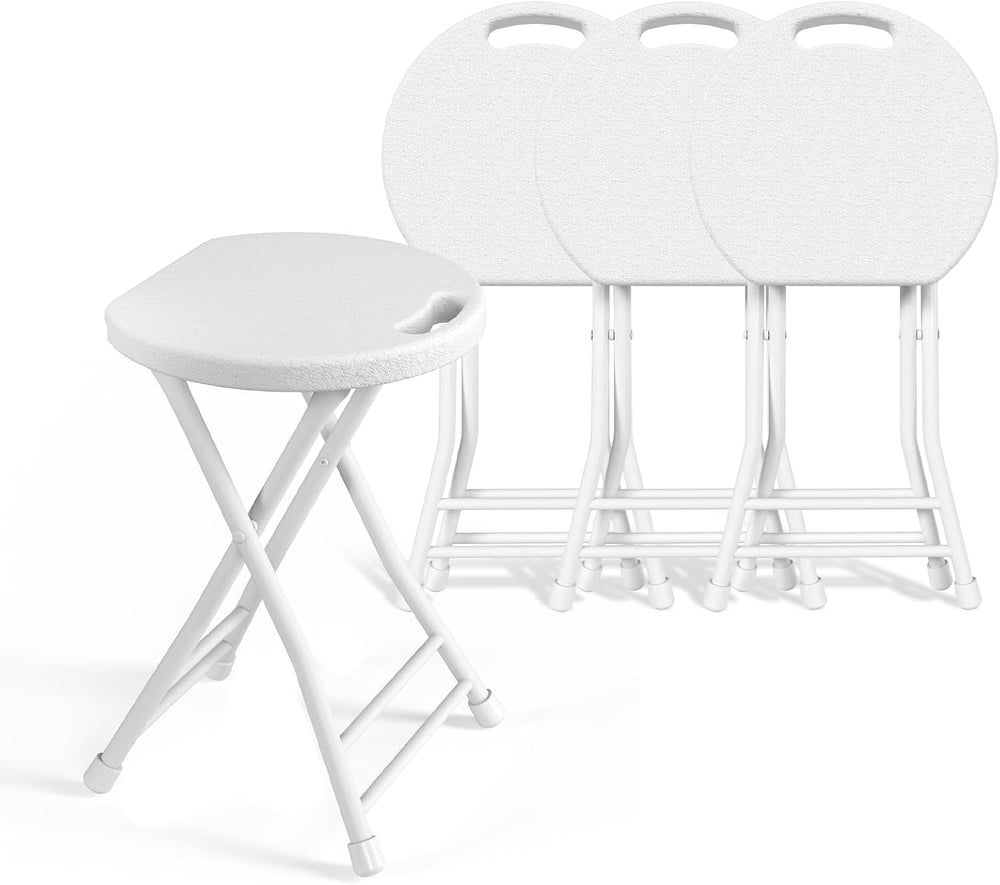 18 Inch Folding Stool with Handle & Steel Frame Pack of 4, White