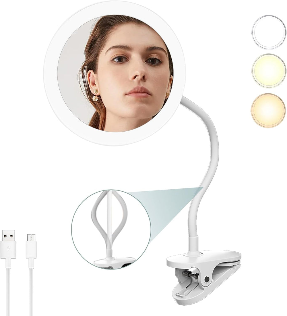 6.5" Clip-On Magnifying Vanity Mirror - 5X Magnification, USB Rechargeab...