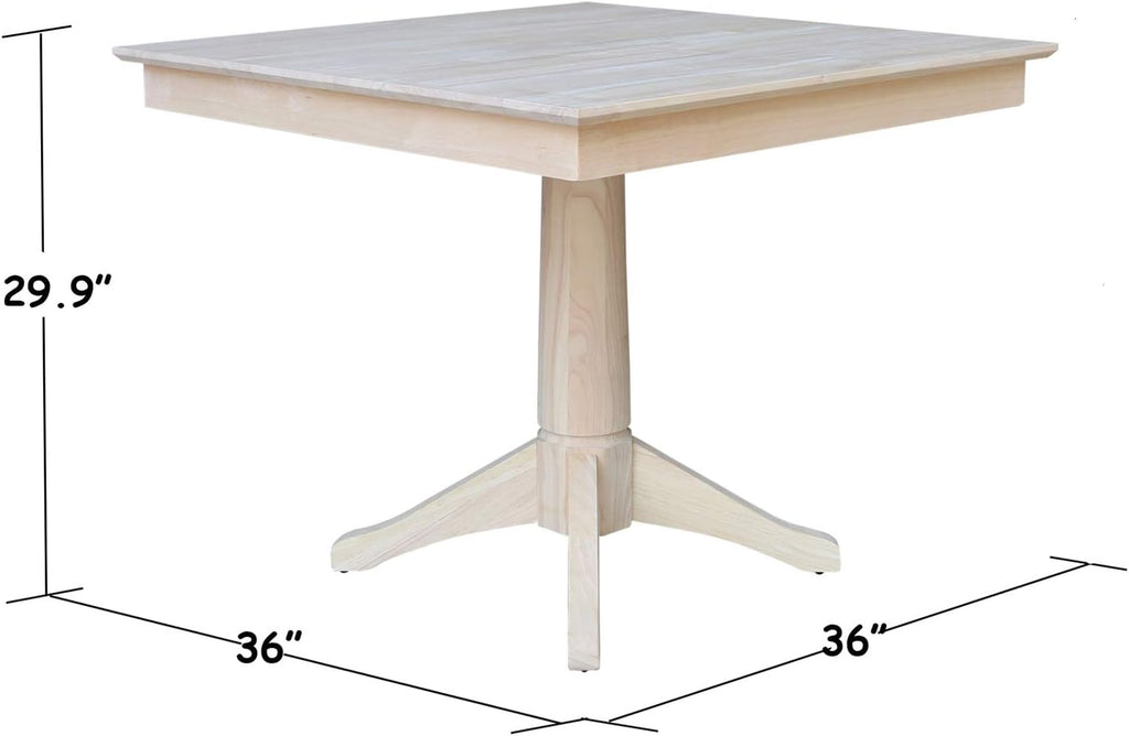 International Concepts 36" x 36" Natural Solid Wood Square Top Pedestal Table - 29.9" Height