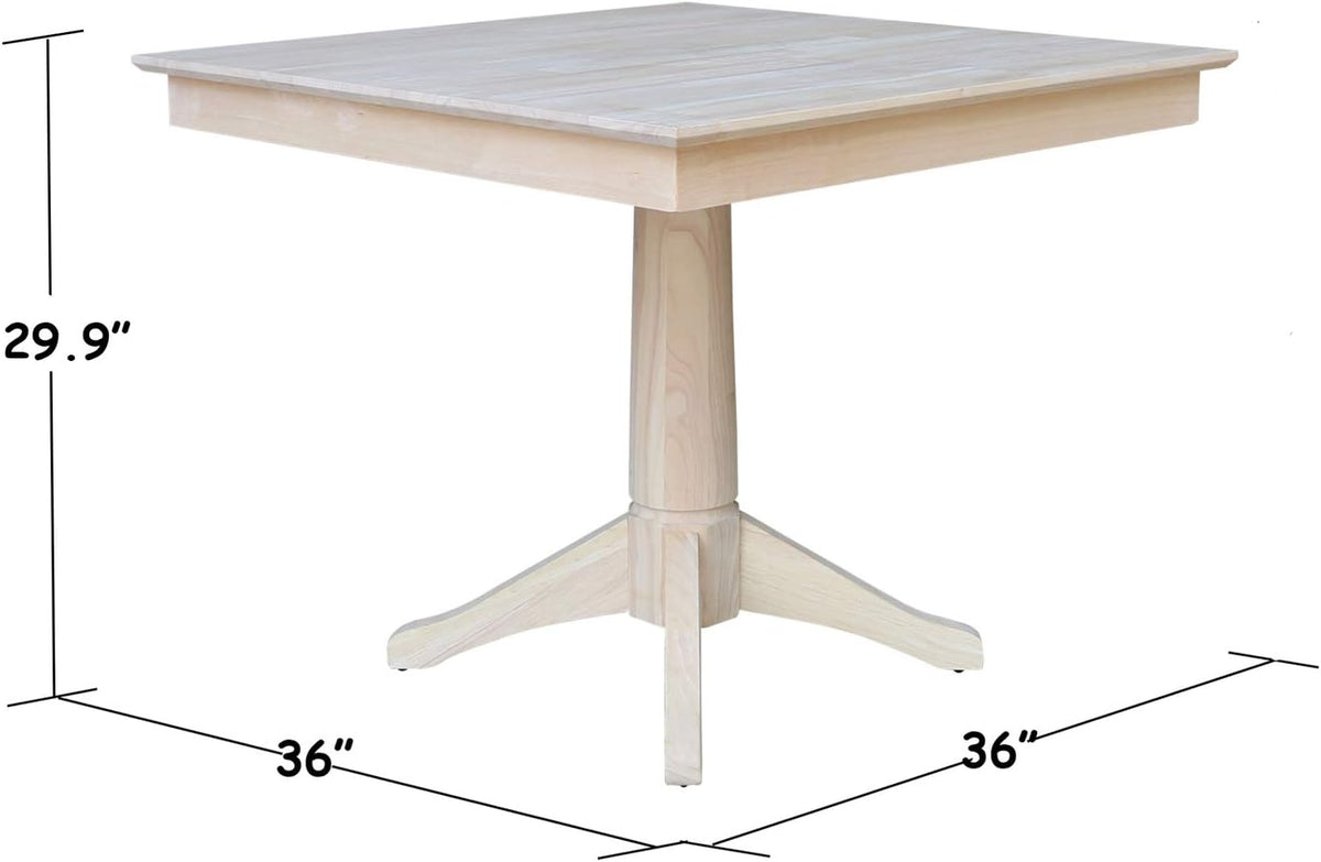International Concepts 36" x 36" Natural Solid Wood Square Top Pedestal Table - 29.9" Height