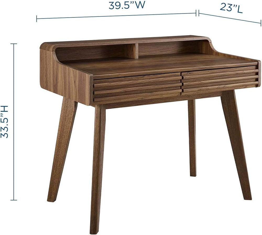 Modway Render Mid-Century Modern Writing Desk in Walnut
