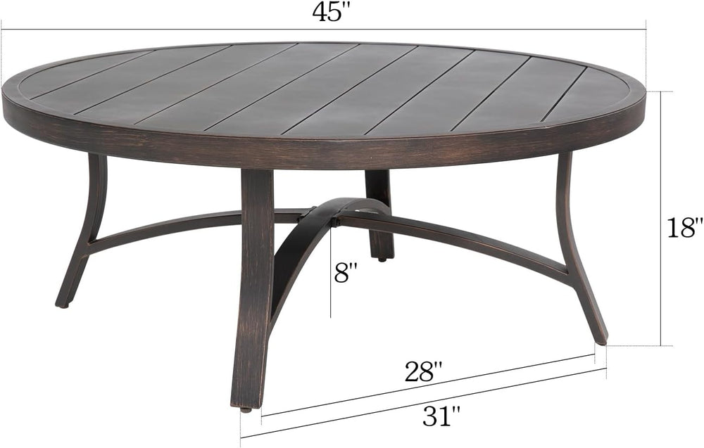 Ulax furniture 45-Inch Round Patio Coffee Table, Durable Aluminum Outdoor Sid...