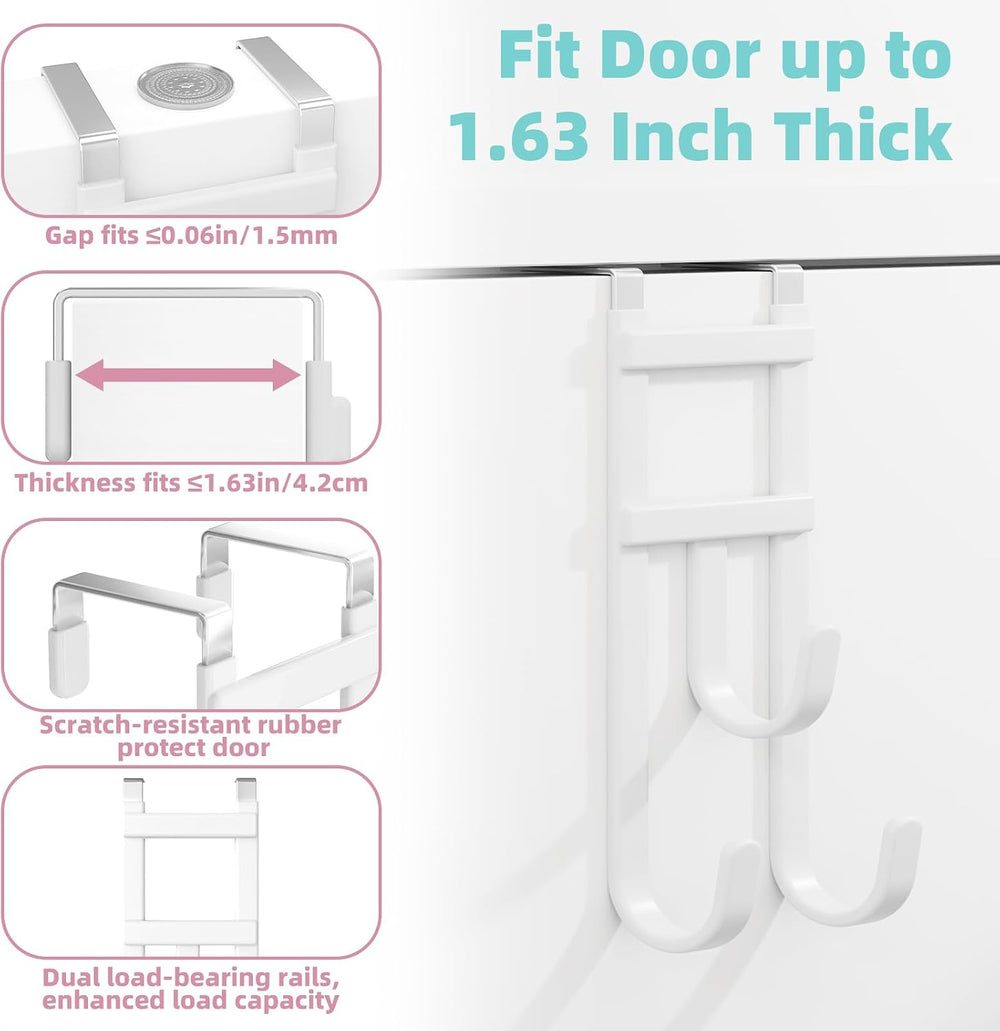 4 Pack Over-the-Door Hooks, No Installation Required, 100 Lb Heavy Duty with ...