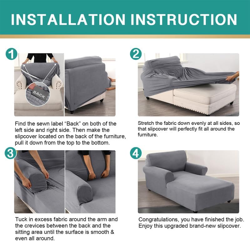 Chaise Lounge Cover Stretch Sofa Chaise Chair Cover with Armrests