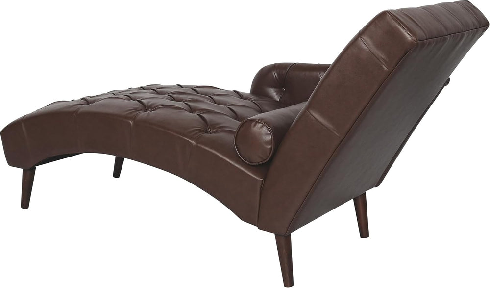 PU Leather Chaise Lounge Chair Indoor, Side Armrest, Dark Brown