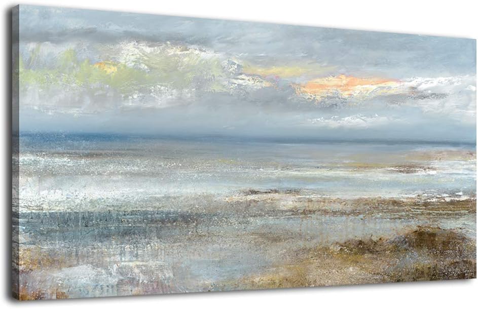 Large Blue Ocean Abstract Wall Art, Modern Contemporary Decor, 24" x 48&...
