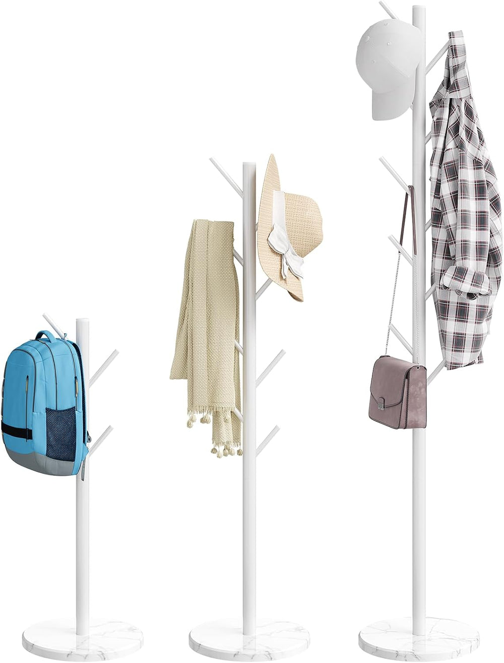 Coat Rack Freestanding, Metal Coat Rack with Natural Marble Base, White