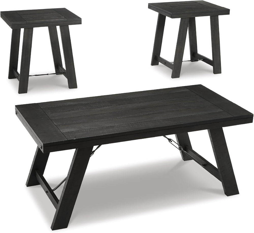 Signature Design by Ashley Farmhouse 3-Piece Table Set, Black Wash