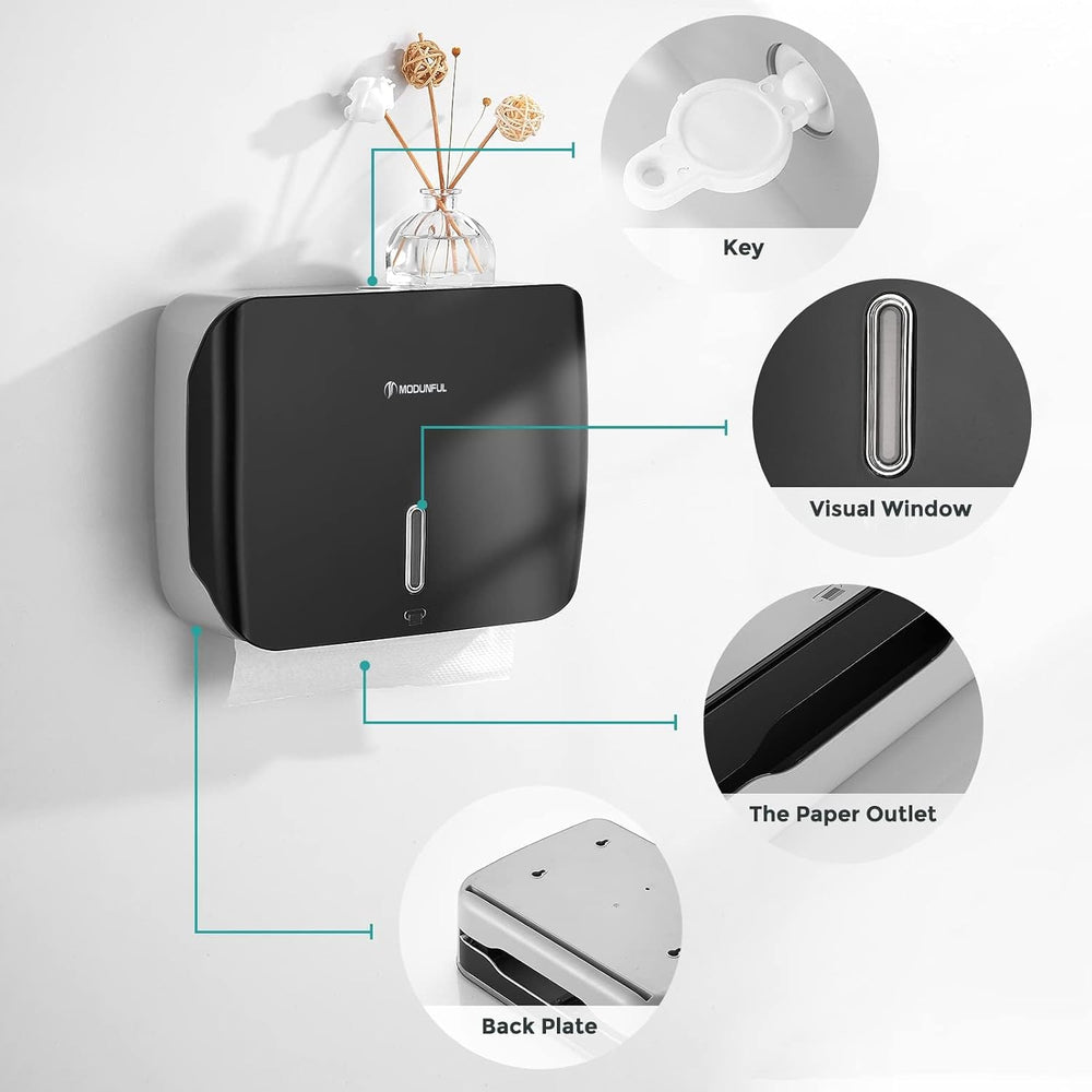 modunful Folded Paper Towel Dispenser Wall Mount - No Drill Matte Black