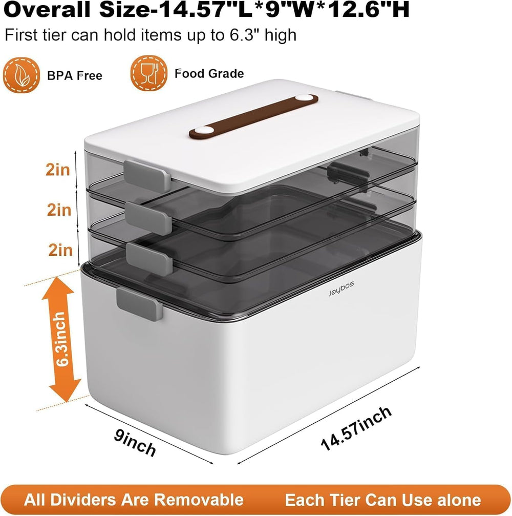 JOYBOS 4-Tier Medicine Organizer Storage Box with Lid and Leather Handle, Por...