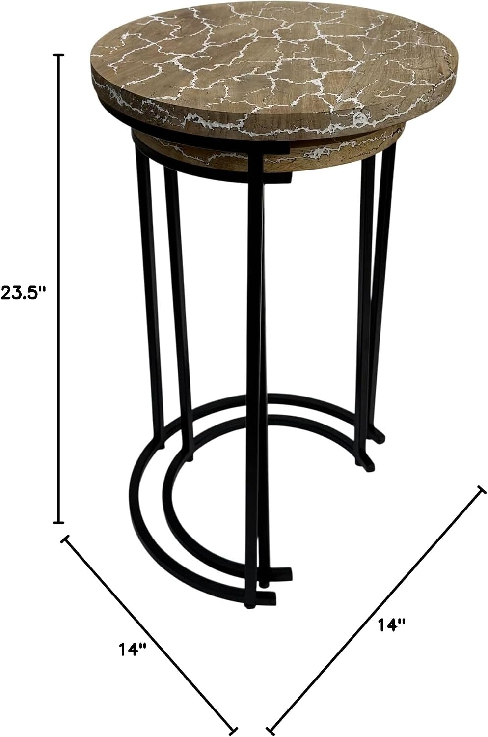 Carolina Chair & Table Electra Round Nesting Accent Table Set - Mango Wood Table with Lightning Vein Design Furniture, Modern Rustic Space-Saving Side Tables, Compact for Living Room and Bedroom