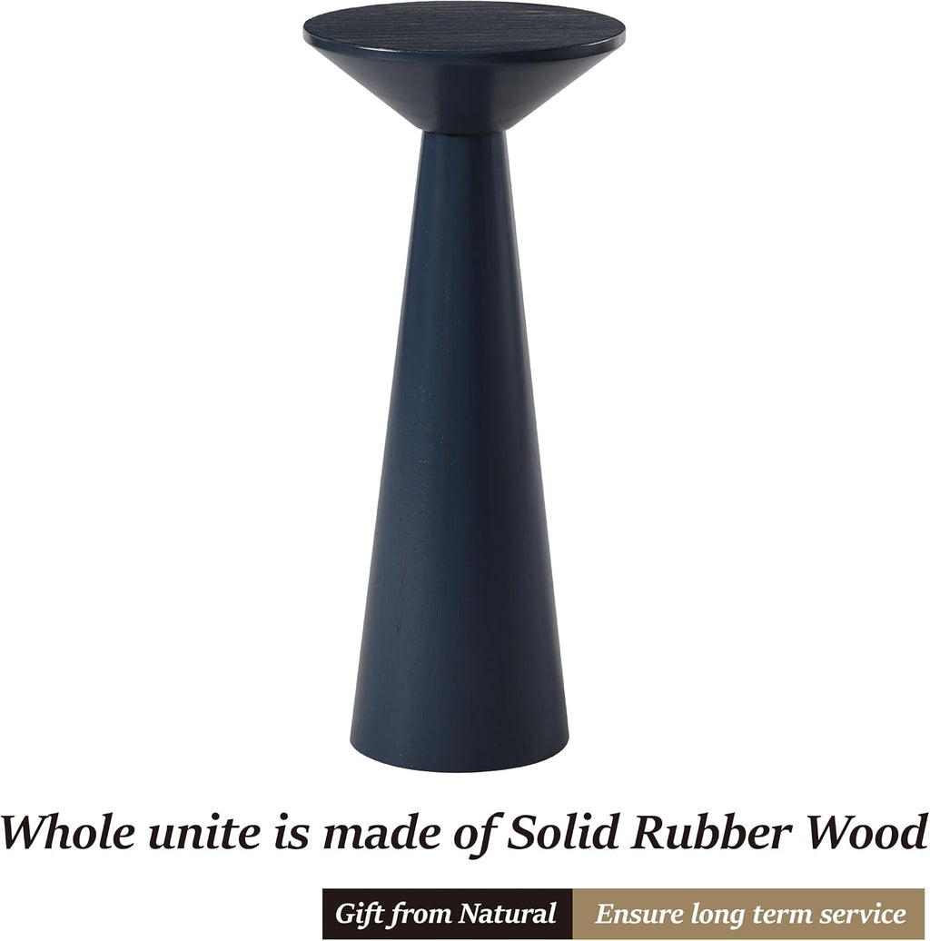 COZAYH Farmhouse Tall Pedestal End Table, Solid Wood, Dark Blue