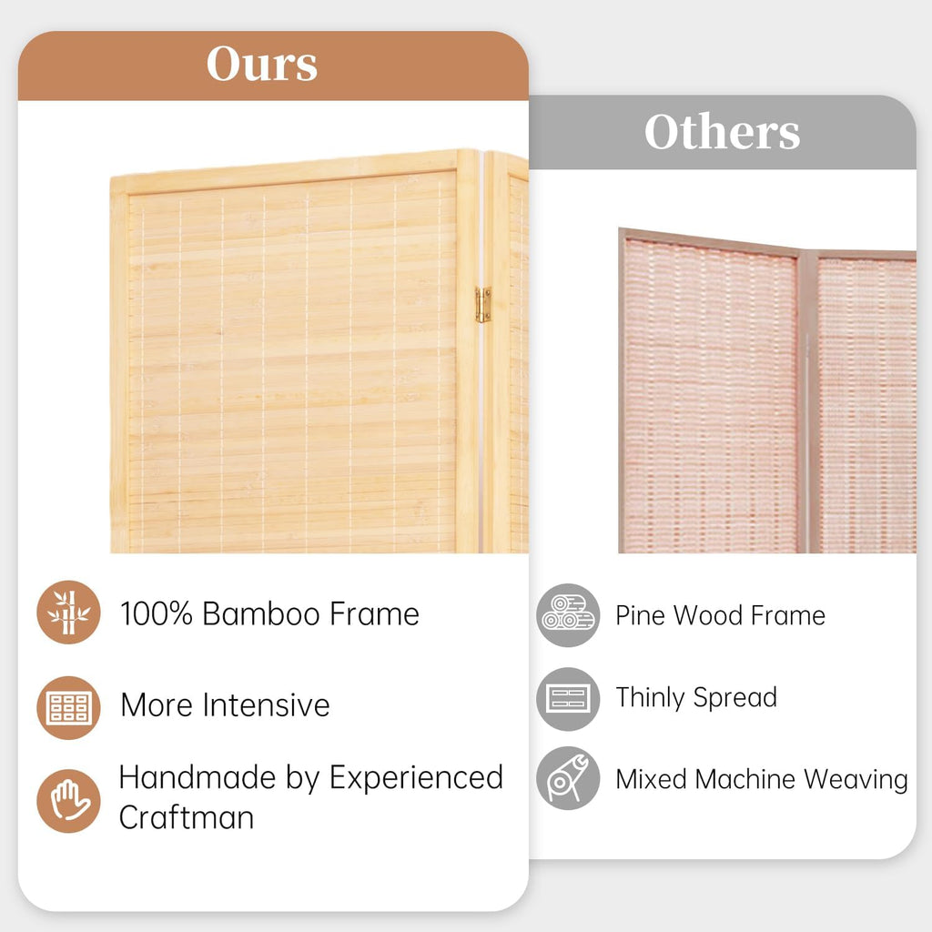 Room Divider Folding Privacy Screens,Hand-Made Natural Bamboo Room Dividers