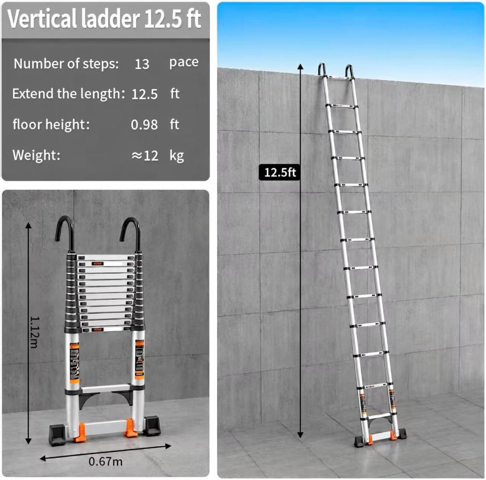 Telescoping Ladder,12.5FT Aluminum Extension Ladder,330lbs Max Capacity
