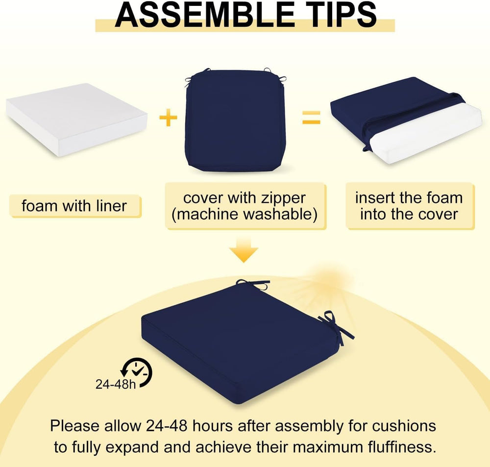 downluxe Outdoor Chair Cushions Set of 4, Waterproof 19" x 19" x 3&...