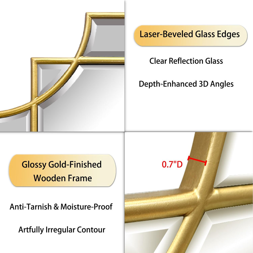 HQiJun 30x20 Inch Gold Bathroom Mirror, Wooden Frame with Scalloped Polished ...