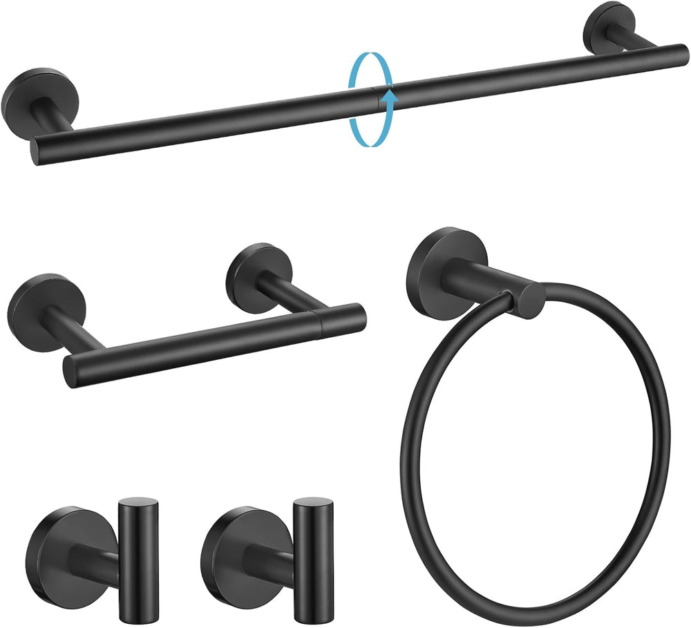 TURS Matte Black 5 Piece Bathroom Hardware Set, SUS304 Stainless Steel Bath T...