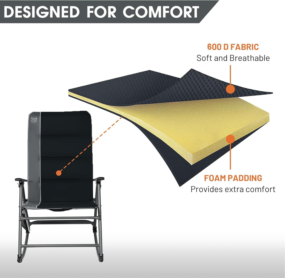 Timber Ridge Oversized Folding Rocking Camping Chair, Padded Outdoor Rocker w...