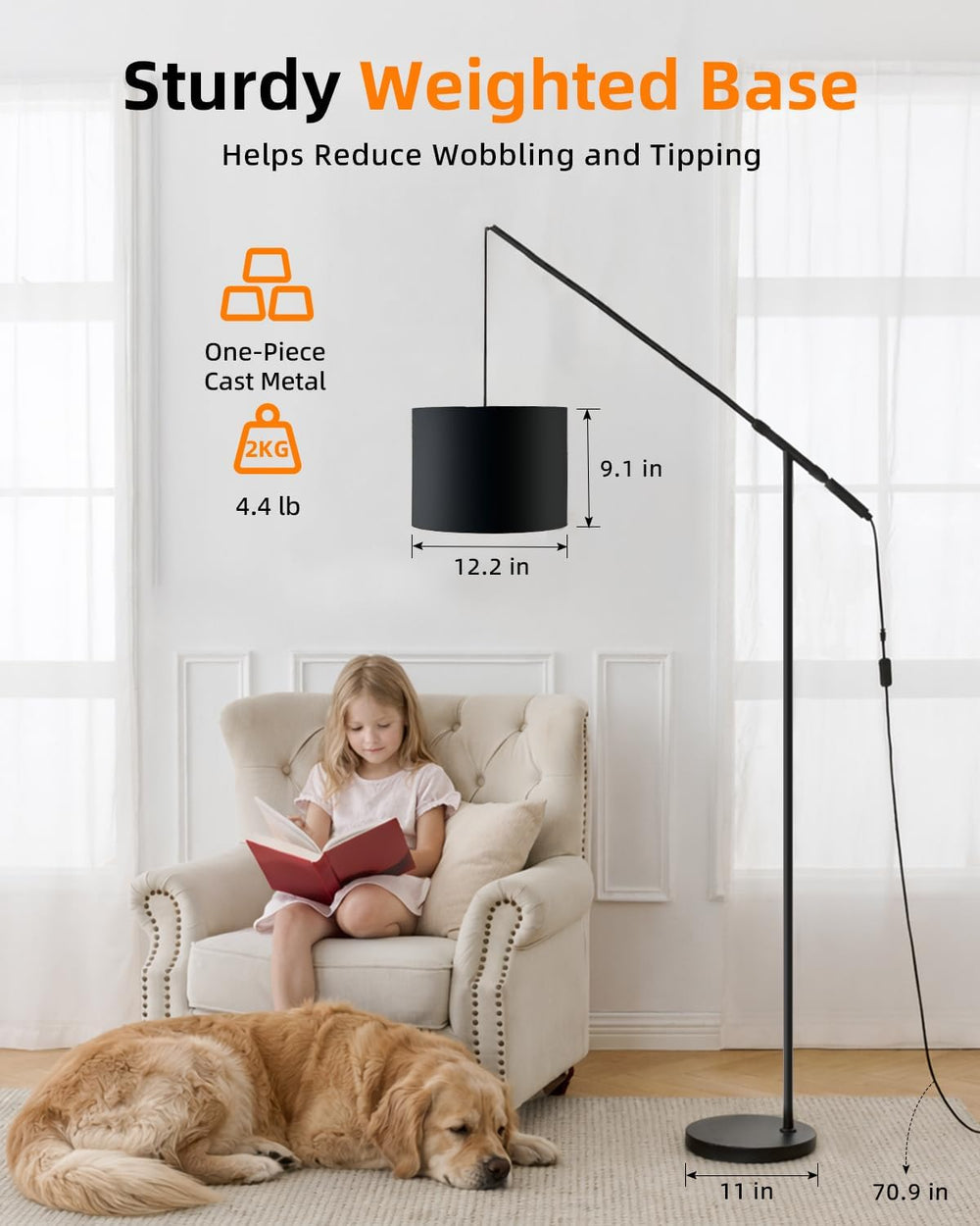 Arc Floor Lamp with Remote Control, LED Reading Light for Living Room