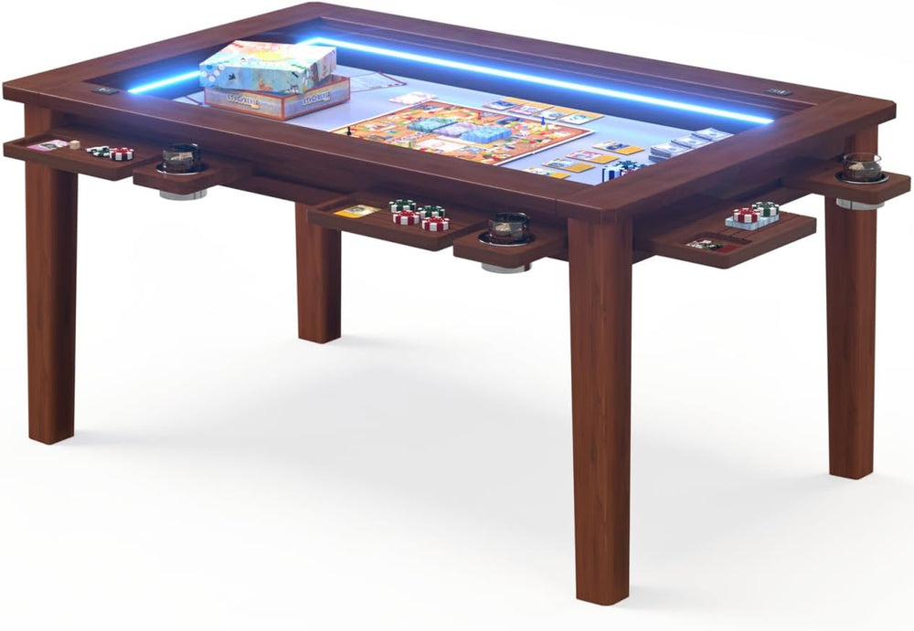 Solid Wood Board Game Table with Colorful Led Lights, Dining/Gaming Table