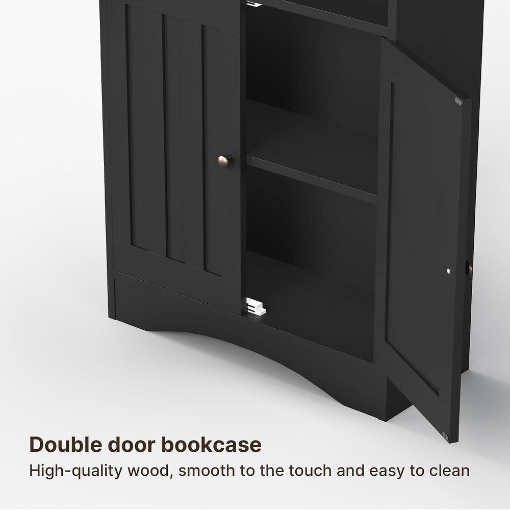Gizoon 71’’H 6-Shelf Bookcase with Doors, Black Bookcase and Bookshelves