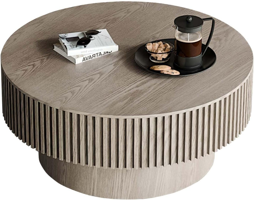 Round Coffee Table with Storage, Modern Wooden Coffee Table