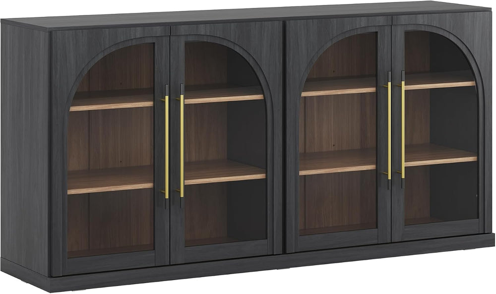 BELLEZE 65" Arched Sideboard with Glass Door, Accent Buffet Cabinet with...