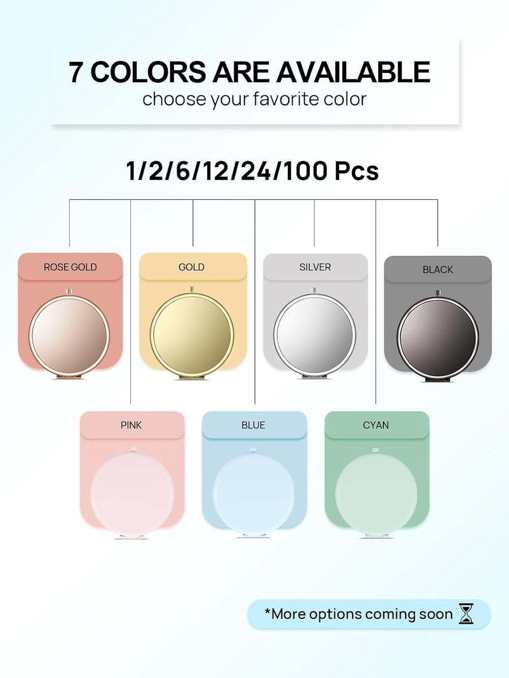 12 Pieces Compact Mirror Bulk, 1x/2x Pocket Mirror, Light Blue