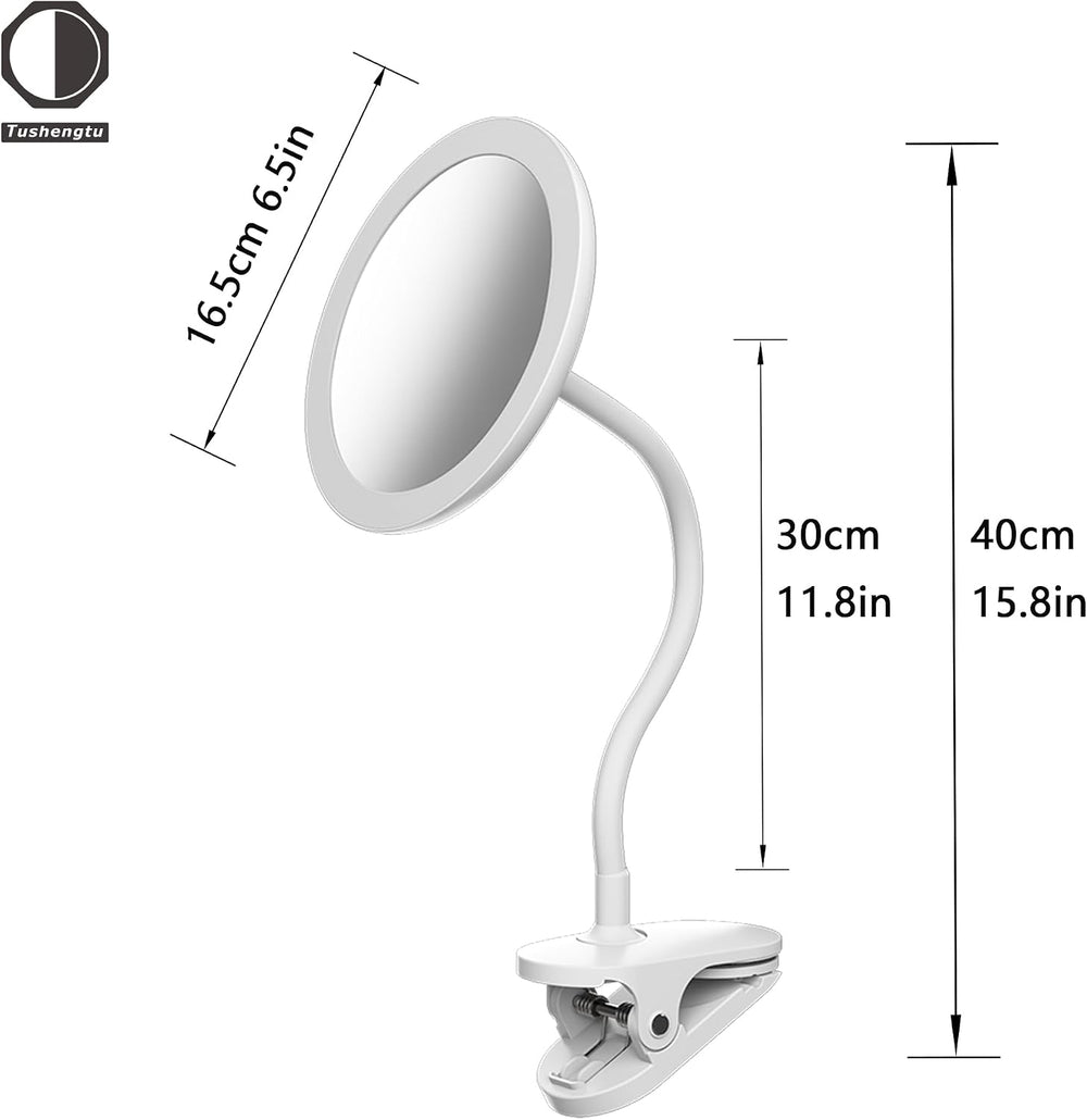 6.5" Clip-On Magnifying Vanity Mirror - 5X Magnification, USB Rechargeab...
