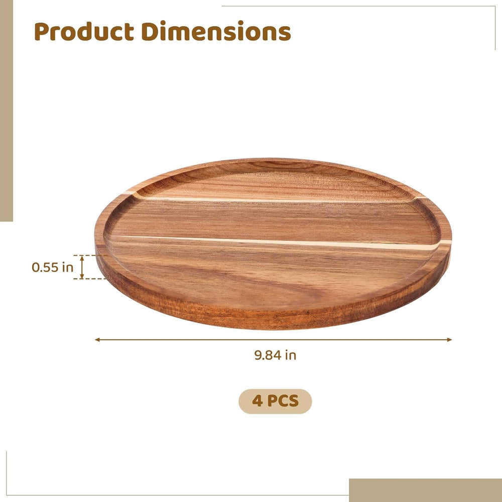 OMISTAR 4 Pcs Acacia Round Wood Dinner Plates, 9.8 in Decorative Wooden Plate...