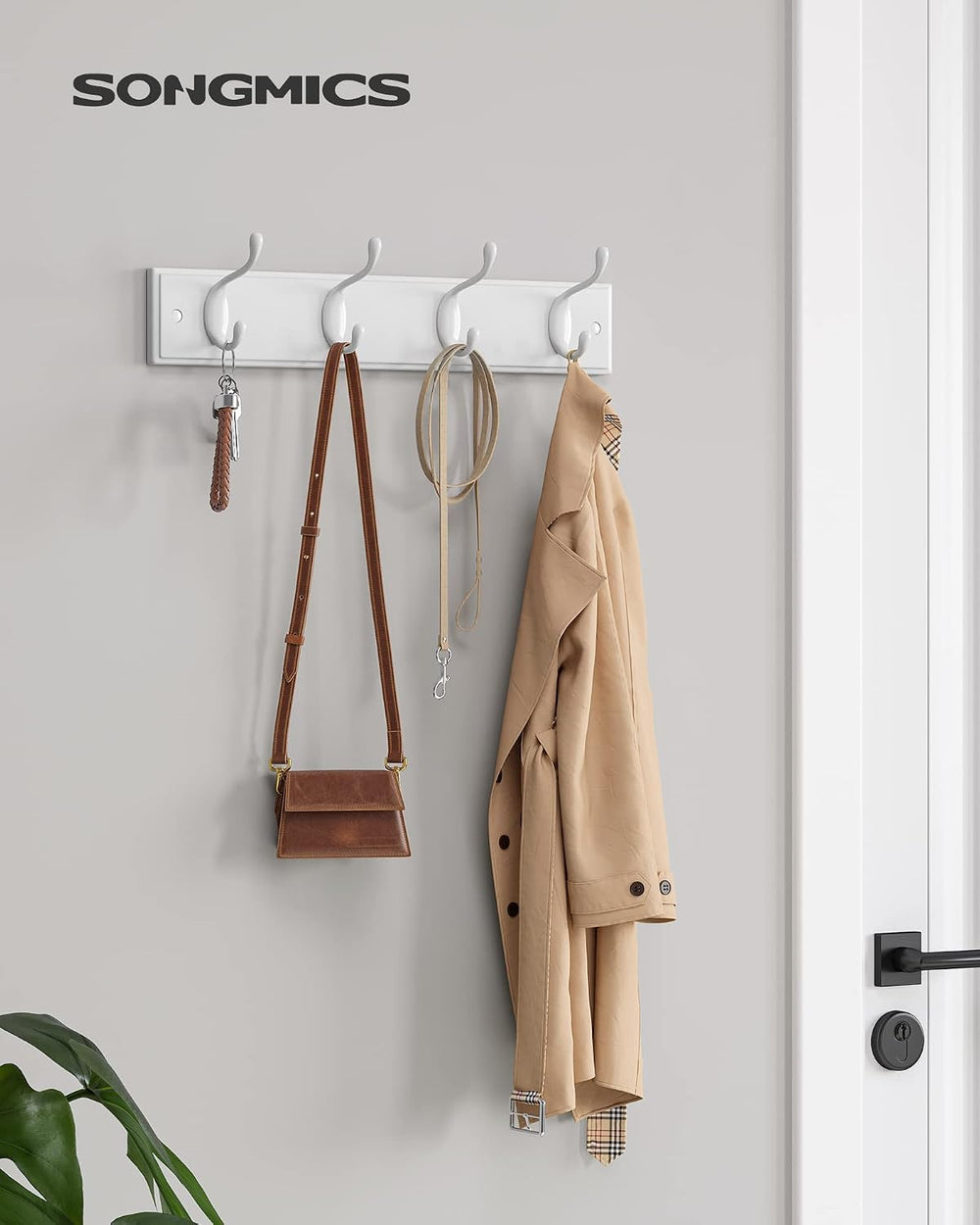 SONGMICS Wall-Mounted Coat Racks, Set of 2, 8 Dual Metal Hooks