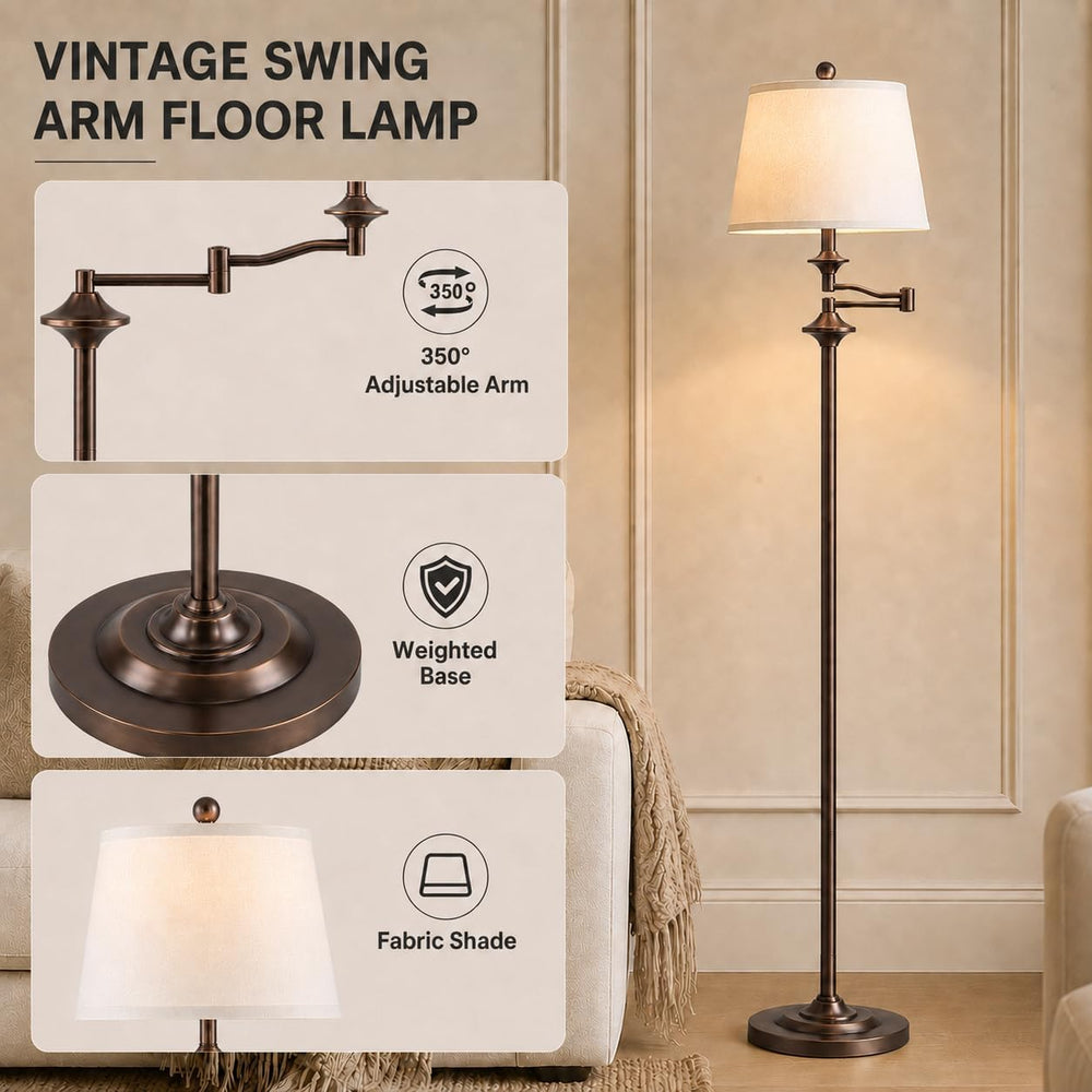 Wio-Mio Vintage Floor Lamp, 350° Adjustable Swing Arm for Living Room