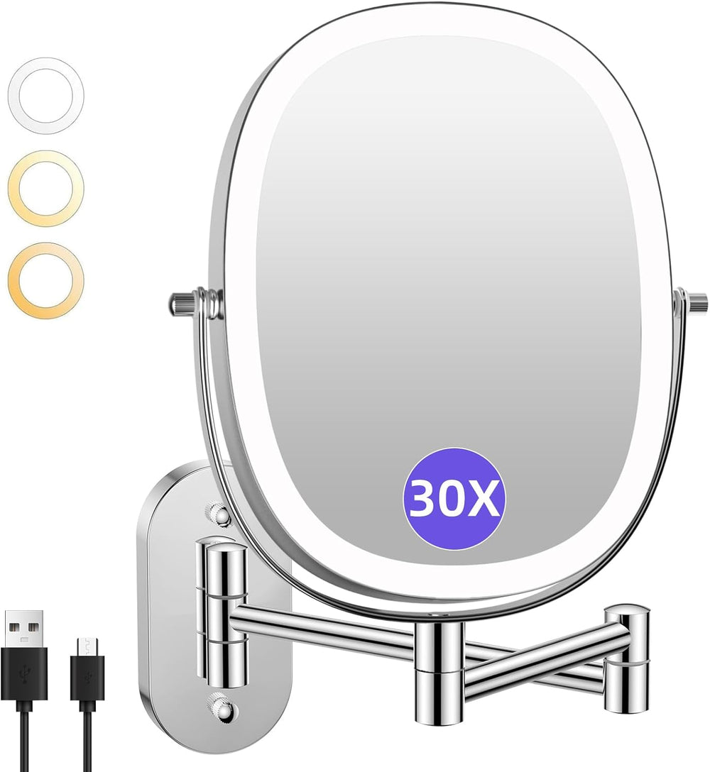 FUNTOUCH 5000mAh Rechargeable Wall Mounted Lighted Makeup Mirror, Chrome