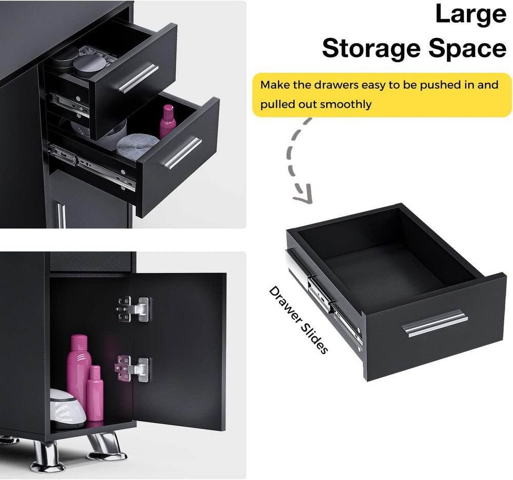 Manicure Table with Dust Collector, Large Storage Nail Desk (Black)