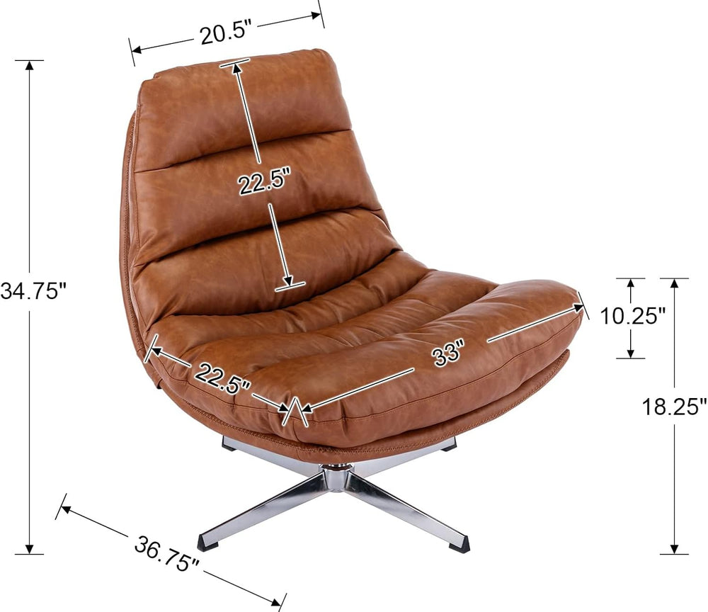 Modern Swivel Accent Chairs with Ottoman Set of 2, PU Leather Oversized Armle...