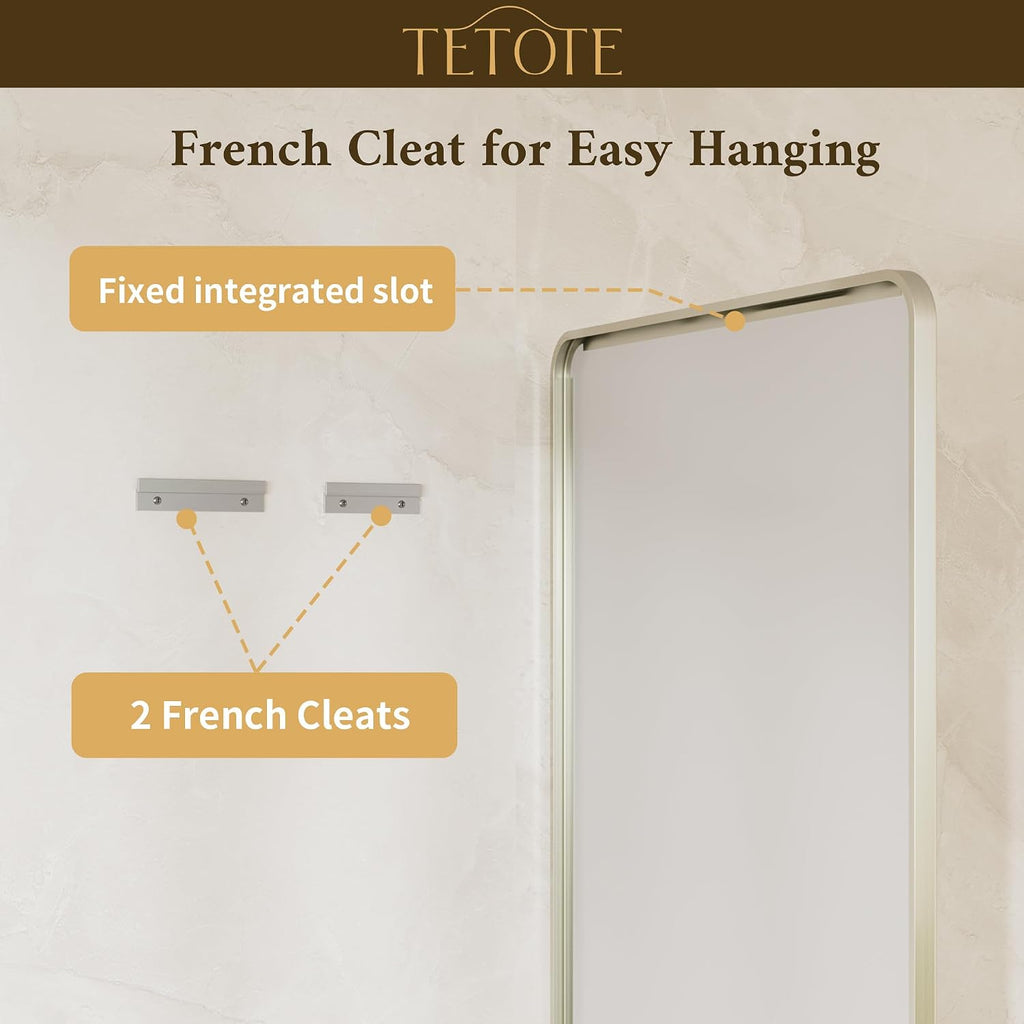 TETOTE Brushed Nickel Mirror 20 x 30 Beveled Edge Tempered Glass, Rounded Corner Rectangle Bathroom Mirror for Over Sink for Modern Bathroom, Living Room, Bedroom, Entryway